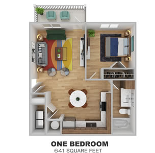 Phase II - A1 - One Bdr / One Bath - 641 Sq. Ft.*