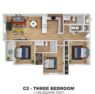 Phase II - Three Bdr / Two Bath - 1,159 Sq. Ft.*