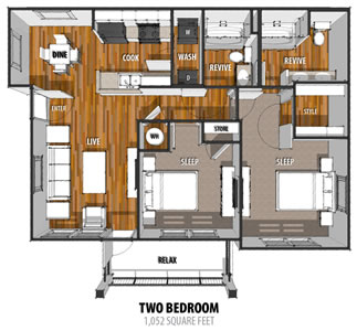 Phase I - Two Bdr / Two Bath - 1,052 Sq. Ft.*